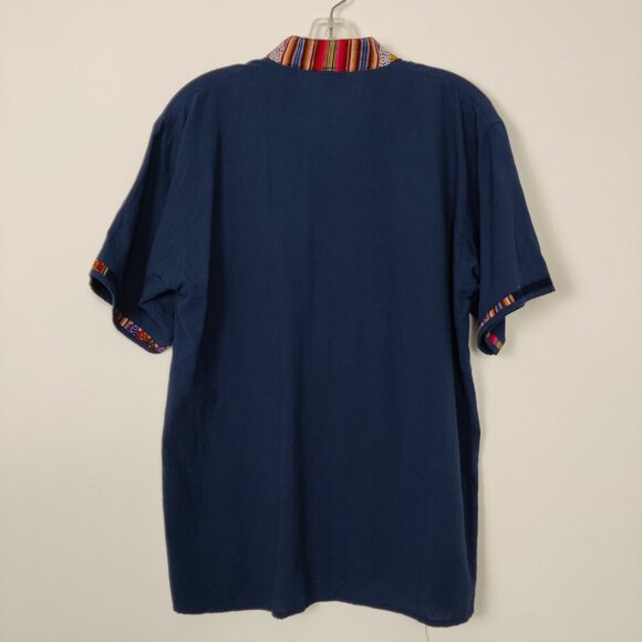 Andes Men's Short Sleeve Blue Cotton Handmade T-shirt Size Large Awayo Tee - Picture 6 of 9